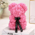Aranjamente florale - Ursulet floral din Trandafiri de spuma 25 cm, cu funda, in cutie cadou Pink