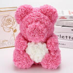Aranjamente florale - Ursulet trandafiri de spuma cu inima, in cutie cadou cu funda, 40 cm Pink