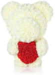 Aranjamente florale - Ursulet din trandafiri albi de sapun cu inima rosie, in cutie cadou cu funda, 55 cm White