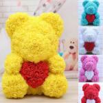 Aranjamente florale - Ursulet Rose Bear din Trandafiri de spuma cu inima, in cutie cu funda, 40 cm Albastru