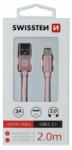 SWISSTEN Cablu de date Swissten USB-C Quick Charge 3A 2m Roz împletit