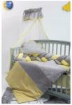 MyKids Lenjerie MyKids 8 piese Gray-Yellow cu baldachin 120x60 cm (00081664) - babyneeds Lenjerii de pat bebelusi‎, patura bebelusi