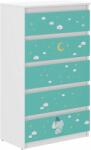  Ifjúsági 5 fiókos Komód - Elefánt - fehér-türkiz