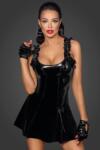 Noir Handmade Rochie Scurta PVC Lucios Bretele cu Volane M