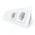 Livolo Intrerupator LIVOLO simplu cap scara / cap cruce cu touch si 2 prize din sticla alb, VL-C701S/C7-C2EU-11 (VL-C701S/C7-C2EU-11)