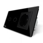Livolo Intrerupator dublu + priza simpla Livolo rama din sticla negru, VL-C702-12/C7-C1EU-12 (VL-C702-12/C7-C1EU-12)