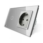 Livolo Intrerupator simplu + priza simpla Livolo rama din sticla gri, VL-C701-12/C7-C1EU-15 (VL-C701-12/C7-C1EU-15)