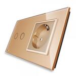 Livolo Intrerupator dublu + priza simpla Livolo rama din sticla auriu, VL-C702-12/C7-C1EU-13 (VL-C702-12/C7-C1EU-13)