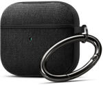  Bluetooth fülhallgató töltőtok tartó, műanyag tok, textil bevonat, vezeték nélküli töltés támogatás, karabiner, Apple AirPods 3 kompatibilis, Spigen Urban Fit, fekete - tok-shop