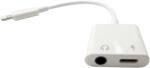 Adaptor XO-NB172B mufa lightning la lightning (incarcare) si jack 3.5 mm (conectare casti) alb, pentru Apple