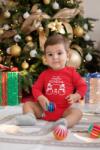  Коледно червено бебешко боди с дълъг ръкав Нашата първа Коледа