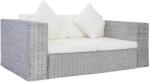 vidaXL Canapea cu 2 locuri cu perne, gri, ratan natural (283070) Canapea