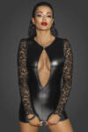 Noir Handmade F253 Short Powerwetlook Dress with Lace Sleeves XL