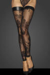 Noir Handmade F243 Tulle Stockings with Patterned Flock Embroidery M
