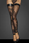 Noir Handmade F243 Tulle Stockings with Patterned Flock Embroidery S