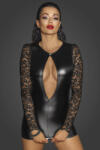Noir Handmade F253 Short Powerwetlook Dress with Lace Sleeves XXL