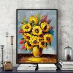Pictorul Fericit Sunflowers Bouquet - Pictură pe numere Panza pictura