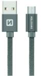 SWISSTEN Adatkábel textil bevonattal, USB/mikro USB, 0.2 m, Szürke (71522102)