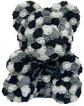 Aranjamente florale - Ursulet Floral Triple color din Trandafiri spuma, 40 cm, in cutie cadou, negru Verde