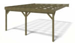 Atlana Dupla Kocsibeálló pergola 580x510 cm fenyőfa oldalfalhoz rögzíthető impregnált fa kereszt és hosszanti gerendás nyitott tető