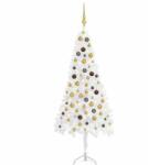 vidaXL Fehér sarok műkarácsonyfa LED fényekkel és gömb szettel 150 cm (3077948)