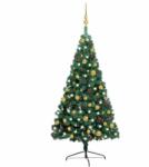 vidaXL Fél műkarácsonyfa LED fényekkel gömb szettel 120 cm (3077477)