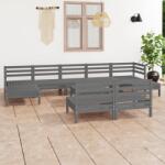 vidaXL Set mobilier de grădină, 10 piese, gri, lemn masiv de pin (3083361)