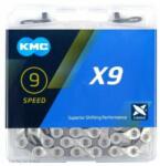 KMC X9 kerékpár lánc, 9s, 116 szem, patentszemmel, ezüst színű