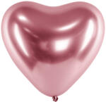 PartyDeco Balon cromat - inimă roz 30 cm