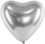PartyDeco Balon cromat - inimă argintie 30 cm