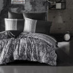 Ralex Lenjerie pat premium Lux Satin 100% Bumbac, 4 piese king size, cearsaf 240x260 cm, pilota 200x220 cm, 2 fete perne 50x70 cm, Negru Elegant, Nob Lenjerie de pat
