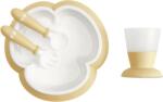 BabyBjörn - Set hranire: farfurie, lingurita, furculita si pahar pentru bebe, Powder Yellow (078166A) Set pentru masa bebelusi