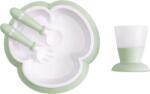 BabyBjörn - Set hranire: farfurie, lingurita, furculita si pahar pentru bebe, Powder Green (078161A) Set pentru masa bebelusi