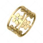  BALCANO - Clarissa / Áttört virágmintás 18K arany bevonatú nemesacél gyűrű cirkónia drágakövekkel / 58 mm
