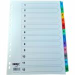 Optima Index carton alb Mylar numeric 1-12, margine PP color, A4, 190g/mp, Optima