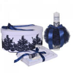 Produs vandut si livrat de S. C. Denikos Creativ S Set elegant trusou botez, cutie trusou si lumanare personalizata cu nume, decor dantela Bleumarin, Denikos® 936