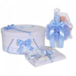 Produs vandut si livrat de S. C. Denikos Creativ S Set trusou botez, cutie trusou si lumanare iepuras pufos, dantela si fundite, decor Bleu, Denikos® 895