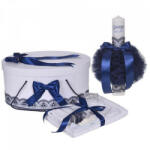 Produs vandut si livrat de S. C. Denikos Creativ S Set trusou botez, cutie trusou si lumanare personalizata cu nume, decor Bleumarin, Denikos® 900