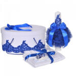 Produs vandut si livrat de S. C. Denikos Creativ S Set elegant trusou botez, cutie trusou si lumanare, decor dantela Albastra diafana, Denikos® 957