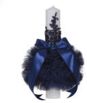 Produs vandut si livrat de S. C. Denikos Creativ S Lumanare botez eleganta cu tul, dantela si fundita, decor bleumarin, Denikos® 706