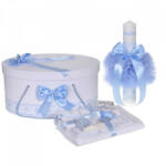 Produs vandut si livrat de S. C. Denikos Creativ S Set trusou botez, cutie trusou si lumanare personalizata cu nume, decor Bleu, Denikos® 904