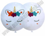  Fehér lufi színes unikornis mintával, 30cm (5db)