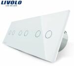 Livolo Intrerupator dublu+dublu+dublu cu touch Livolo din sticla (Alb) (VL-C702/C702/C702-11)