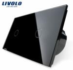 Livolo Intrerupator simplu + simplu cu touch Livolo din sticla (Negru) (VL-C701/C701-12)