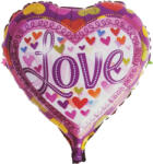  Fólia lufi - Szív - LOVE felirattal és apró szívekkel