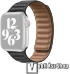  Okosóra szíj - valódi bőrpánt, mágneses - FEKETE - Apple Watch Series 1/2/3 42mm / 4/5/6/SE 44mm / 7/8 45mm / 10 46mm / Ultra / Ultra 2 49mm