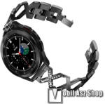  Fém X Design okosóra szíj - strasszkővel díszített, állítható méret, 22mm széles - FEKETE - SAMSUNG Galaxy Watch 46mm / Watch GT2 46mm / Watch GT 2e / Galaxy Watch3 45mm / Honor MagicWatch 2 46mm