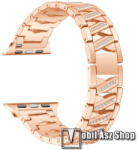  X-shape okosóra szíj - 22mm széles, fém, strasszkővel díszített, 185mm hosszú - ROSE GOLD - Apple Watch Series 1/2/3 42mm / 4/5/6/SE 44mm / 7/8 45mm / 10 46mm / Ultra / Ultra 2 49mm