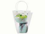  Szappanrózsa virágcsokor zöldes átlátszó dísztasakban 25cm 00981 - Ajándék szappan