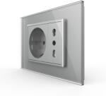 LIVOLO Priza dubla italiana Livolo cu rama din sticla - standard italian - culoare gri